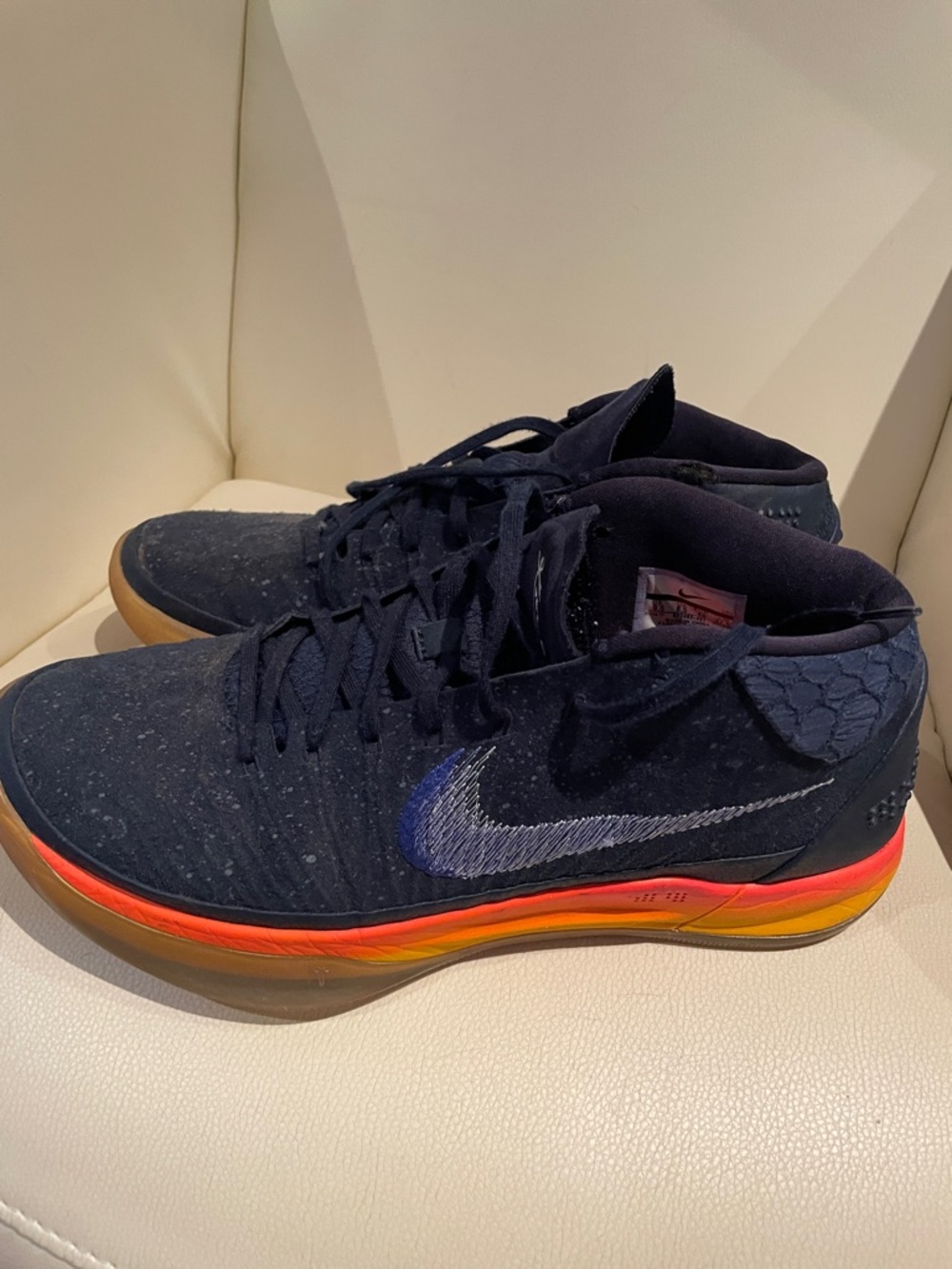 Nike Men’s Navy Athletic Shoes with Orange-to-Yellow Gradient Midsole